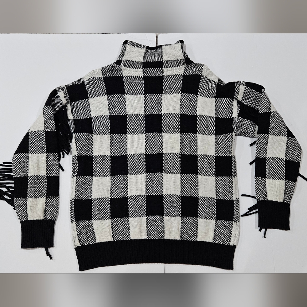 LAUREN Ralph Lauren Black Label Buffalo Plaid Fringe Sweater Wool size S - Picture 5 of 5